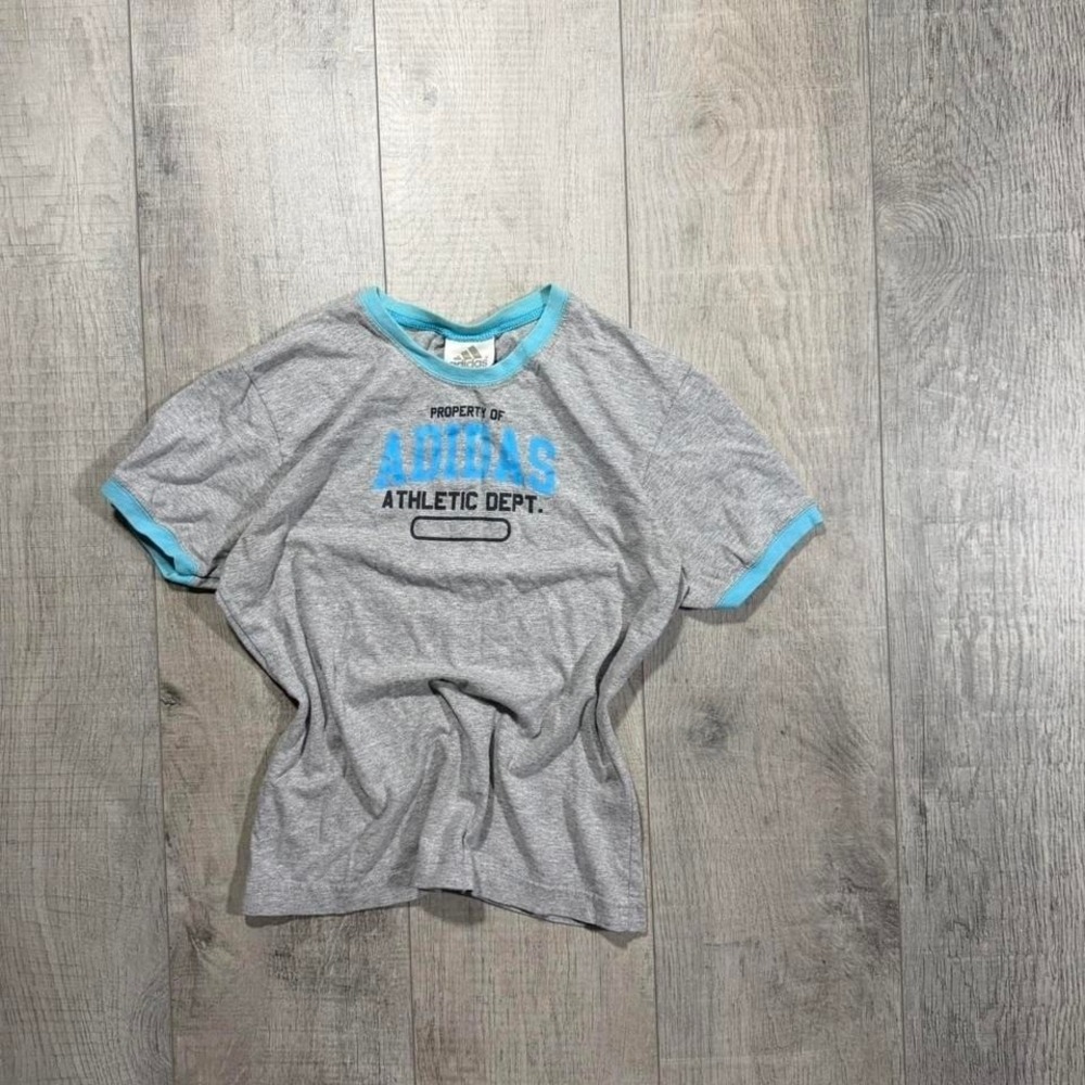 Women's vintage 2000s emo grunge grey and blue adidas athletic dept tee